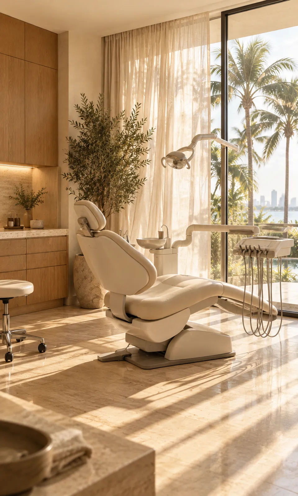 Sillón dental junto al ventanal
